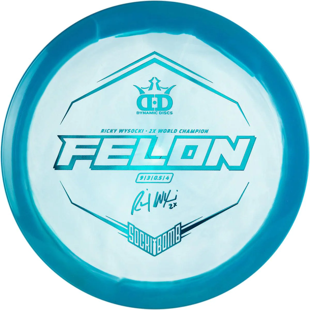 Dynamic Discs Lucid Ice Glimmer Felon - Ricky Wysocki Sockibomb Stamp - Image 4